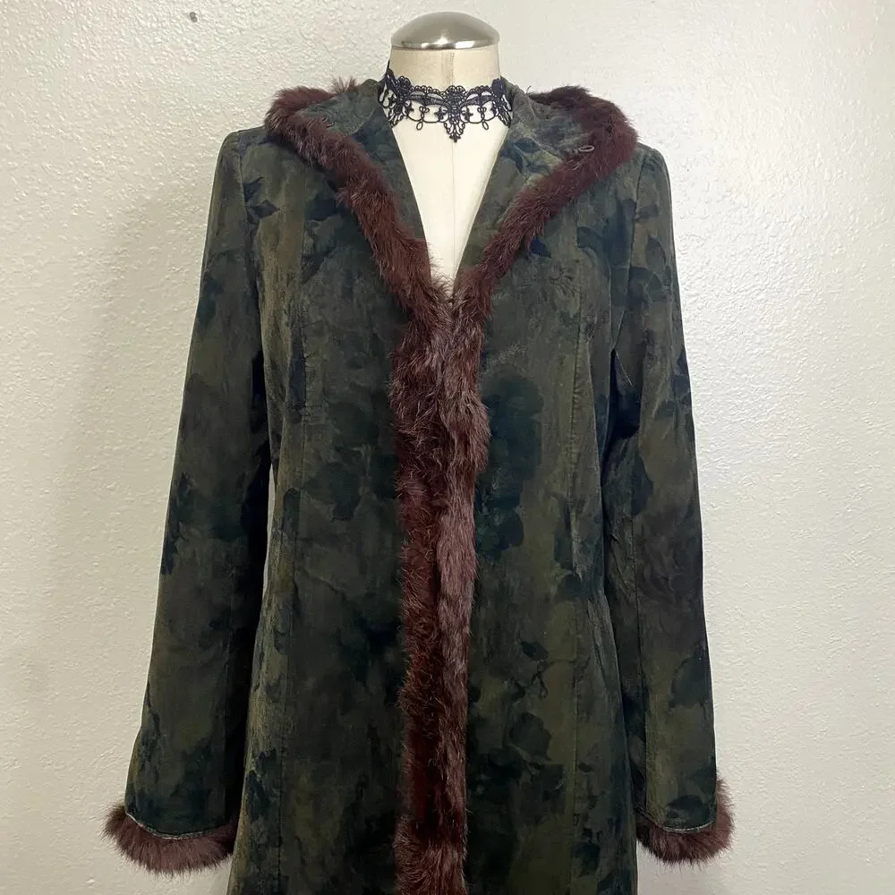 Vintage Madeline Velvet and Genuine Fur Trim Floor Length Coat Grunge Goth - Picture 6 of 16
